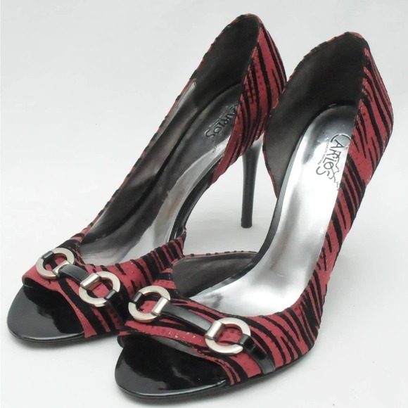 CARLOS Roulette Igor Zebra Print Pump Heels 8M - Picture 1 of 7